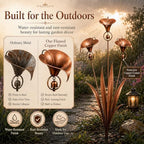 Flamed Copper Three Calla Lilies Garden Stake with Bells, Handmade Metal Flower Rain Chimes Yard Art Decor, Weatherproof Outdoor Sculpture Rain Catcher for Lawn, Patio and Pathway, Unique Gift - Image 5