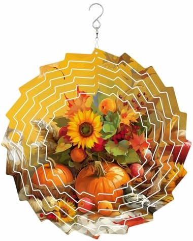 Thanksgiving Fall Wind Spinner for Yard and Garden, Sunflowers Bird Orange Pumpkin Hanging Wind Spinner Outdoor 3D Kinetic Wind Sculpture Spinners Indoor Outdoor Patio Décor Ornaments Gift 12 inch by Unknown