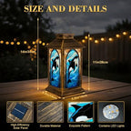 Solar Lantern Outdoor Waterproof Orca Whale Stained Glass Artwork Blue Ocean Design Garden Decor LED Hanging Solar Lights Tabletop Lamp Gifts for Women Mom Outside Yard Patio Porch - Image 2