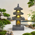 Pagoda Garden Statue, 10 Inch Weatherproof Solar Garden Decor, LED Light Zen Japanese Lantern for Backyard Balcony Patio Lawn Yard, Grey, Décoration de Jardin by Unknown