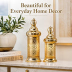 TRIROCKS Ramadan Lanterns Set of 2 10" &12.5" Gold Electric Candle Holders with Timer, Metal Decorative Vintage Lanterns for Indoor/Outdoor Decor, Perfect EID Mubarak Gift - Image 6