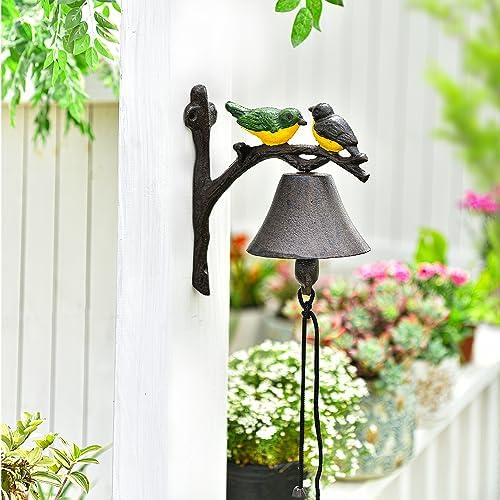 Sungmor Cast Iron Dinner Bell, Outside Farmhouse Door Bell, Wall Hanging Bell, Antique Lovely Color Birds Decorative Manually Shaking Doorbell, Indoor Outdoor Wall Mounted Ornamental Dinner Bell - Image 2