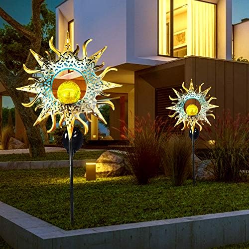 Practical Garden Tools Solar Lights Stake Sun，Sun Moon Flame Night Lighting，Solar LED Flame Light，Waterproof Retro Iron Garden Lawn Lamp，Garden Yard Landscape Decor (Size : 06) - Image 6