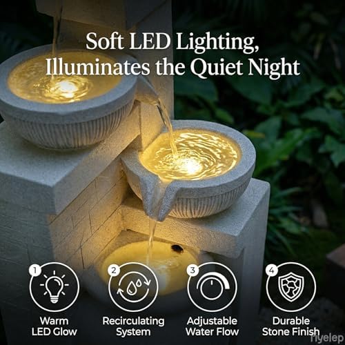 42.52" Outdoor Water Fountain with Lights, 4 Tiers Water Feature for Garden - Image 4