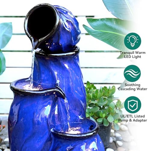 29" Ceramic Water Fountain Outdoor, 4-Tier LED Cascading Waterfall - Image 6