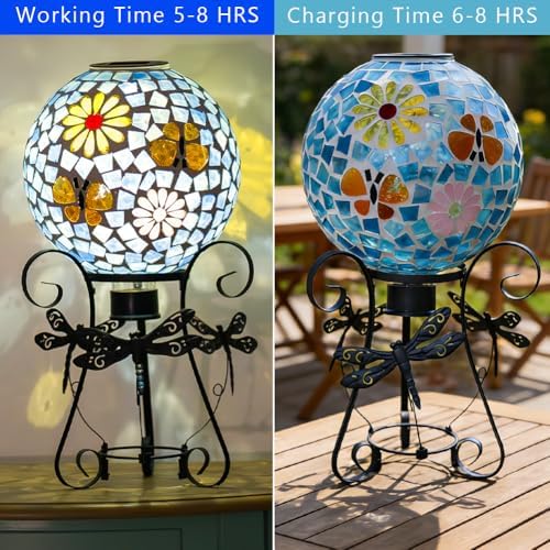 Stargarden Solar Gazing Ball, Mosaic Gazing Globe with Metal Ball Stand - Image 4
