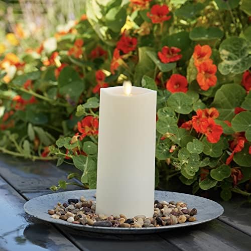 Luminara Outdoor Flameless LED Ivory Candle Melted Edge 3.75" x 9" Real Moving Flame Battery Operated Timer Plastic Weather-Resistant - Image 2