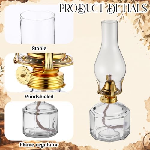 Yahenda 4 Pcs Large Oil Lamps for Indoor Use Hurricane Lamp, Clear, Gold - Image 3