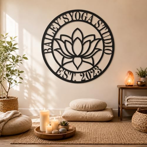 Personalized Yoga Studio Metal Sign Custom Lotus Wall Decor with Name and EST Year Round Meditation Room Plaque for Spa Wellness Studio Home Gym Entryway Gift - Image 3