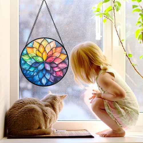 Colorful Flower Petals Stained Glass Window Hanging Suncatcher Gifts 9.8" - Image 3