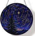 Star Spiral Winter Pine Stained Glass Suncatcher 11.8" Colorful Window Hanging Ornament, Sun Catcher Decor for Bathroom Front Door Living Room Home Wall Garden by FeHuew
