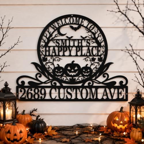 Personalized Halloween House Number Sign, Custom Family Name Address Sign by custommetalsign