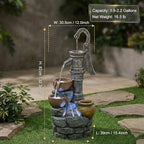 Vintage Hand Pump Water Fountain Outdoor, 32.3" Tall with LED Lights, Natural Stone Look Resin Cascading Water Feature for Patio, Lawn, Backyard & Garden Decor (Vintage Pump Head 32.3" H) - Image 2