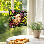 Chick Emerging from Nest in Spring Rectangular Stained Glass Suncatcher – Hanging Window Panel with Animal & Nature Scene – Vibrant Glass Art Gift for Wildlife, Fantasy, Nature Lovers x0aKZW - Image 2