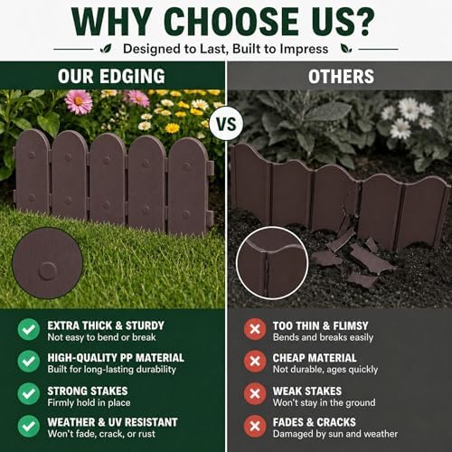 Evelyne Garden Border Plastic Edging: Wooden Fence Design - 16pcs Brown Yard Landscaping Fence Liner Lawn Edge Barrier - 20ft Kit of Decorative Lawn Panels Elements -Landscaping Edging-GMT-10374-A16 - Image 5