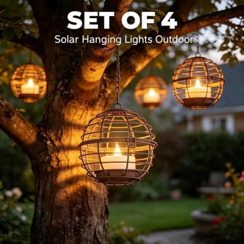 TWINKVILLA 4-Pack Solar Hanging Lanterns Outdoor Waterproof Amber Glow - Image 2