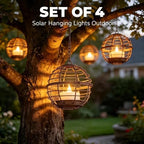 TWINKVILLA 4-Pack Solar Hanging Lanterns Outdoor Waterproof Amber Glow - Image 2