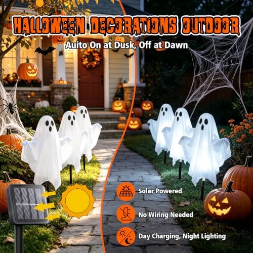 6-Pack Solar Ghost Lights for Halloween Decorations Outdoor Cool White - Image 4