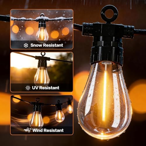 66FT Outdoor String Lights with Remote, 27 Dimmable Shatterproof LED Edison Bulbs, Waterproof Patio & Backyard Lights for Pergola, Deck, Garden, Bistro, Commercial Grade Hanging Lights - Image 3