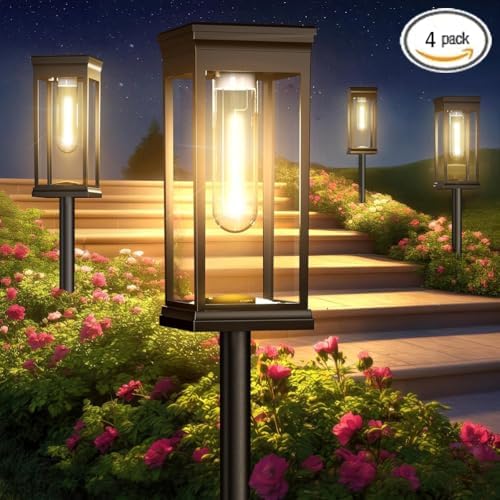 Solar Pathway Lights Outdoor, 4 Pack Solar Powered Garden Lights Waterproof IP65, Solor Outside Light for Yard Path Landscape Lawn Walkway Driveway - Image 2