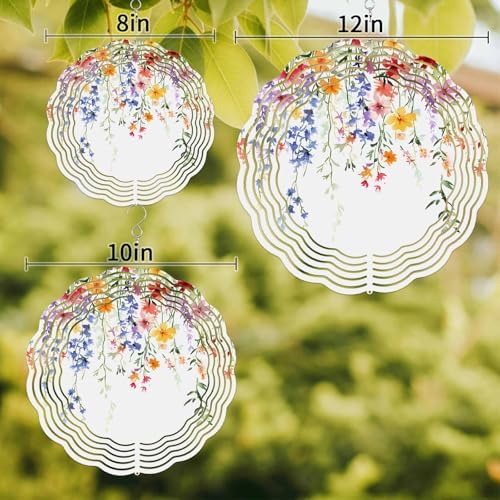 Wind Spinners for Yard Garden, Spring Colorful Flower on White 3D Stainless Steel Round Hanging Spinners Indoor Outdoor Kinetic Yard Art,12 Inch, Watercolor Swirling Leaf - Image 2