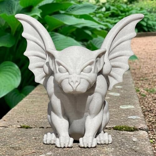 OLOMA Winged Gargoyle Garden Statue Gothic Mythical Creature Stone Sculpture Handmade Cement Fantasy Ornament Outdoor Yard Decor Medieval Gothic Decor Patio Lawn Porch Accent by OLOMA