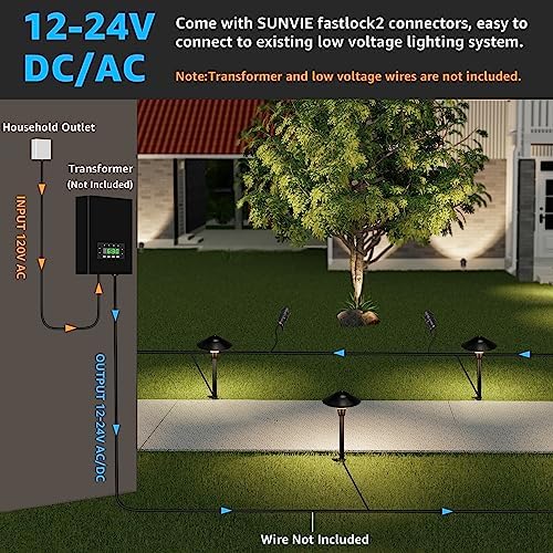 SUNVIE LED Low Voltage Landscape Lighting 12V Landscape Lighting Kit with Connectors, Low Voltage Pathway Lights with Spotlights Aluminum Pathway Lights Wired Waterproof for Patio Yard Garden, 12 Pack - Image 3