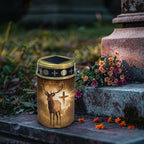 Poceacles Solar Candle Cemetery Solar Lights for Grave LED Garden Flameless Powered Pathway Lights Outdoor Waterproof with Dusk to Dawn Sensor, 6 PCS, Brown Deer Cross Pattern - Image 3