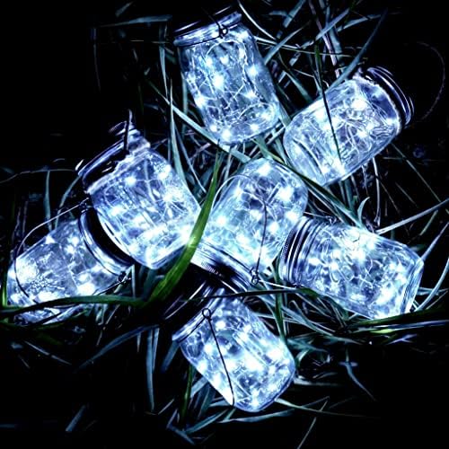 SmilingTown Solar Mason Jar String Light Lids 12 Pack 30 LED Fairy Firefly Inserts Lighting with 12 Hangers Waterproof for Outdoor Tree Patio Lawn Garden Decor, No Jars (Cool White) - Image 3