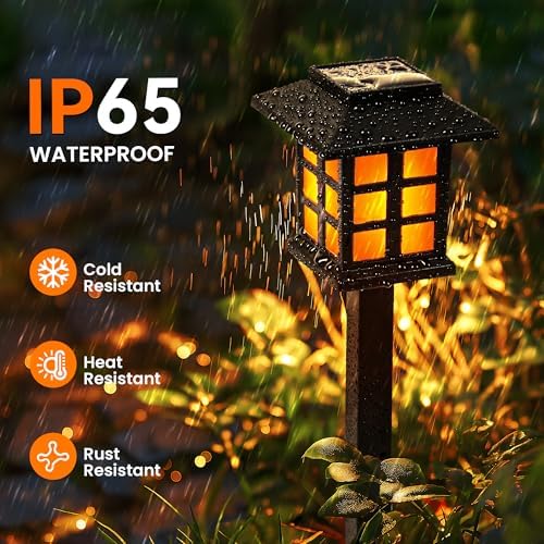 PEVOROS Solar Lights Outdoor,10 Pack Solar Torch Lights Garden Decor with Flickering Flame,Waterproof Solar-Powered Light Tiki Torches for Outside,Flame Torches for Garden Patio Path Yard Decorations - Image 3