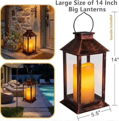 2 Pack 14'' Outdoor Solar Lanterns, Large Solar Lanterns Outdoor Waterproof - Image 6