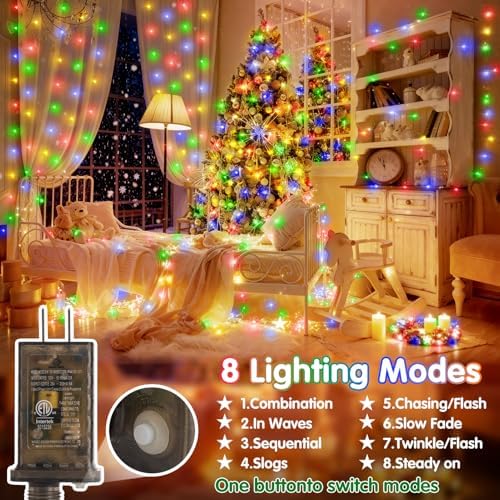 KNONEW 203FT 600LED Green Wire Outdoor Fairy Lights Plug in Multicolor Xmas - Image 2