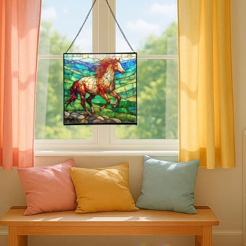 Roan Appaloosa Horse Walking Across Stony Ridge Square Suncatcher – Stained Glass Style Window Panel with Pastoral Scene, Custom Decorative Hanging Art for Equestrian Home, Christmas kdIaAx - Image 5