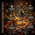 Solar Halloween Black Cat & Pumpkin Moon Garden Stake Light,2-in-1 Waterproof Outdoor LED Yard Decor with Hanging Lantern,Auto Dusk-to-Dawn Lawn Ornament for Pathway,Patio, Walkway (Black-B-2PCS) - Image 4
