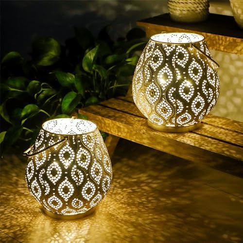 TRIROCKS Set of 12 Moroccan Decorative Lamps 8'' High Battery Powered Cordless Lamp Metal Table Lamps with Fairy Lights Bulb for Home Room Garden Yard Party Events Tabletop Indoor Outdoor(White) - Image 3