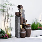 Grepatio 6 Tier Garden Water Fountain, Outdoor Waterfalls with LED Lights, Indoor/Outdoor Modern Floor Standing Garden Water Fountain for Garden, Patio, House Decor (10.6"(L) x 19"(W) x 39.3"(H)) - Image 4