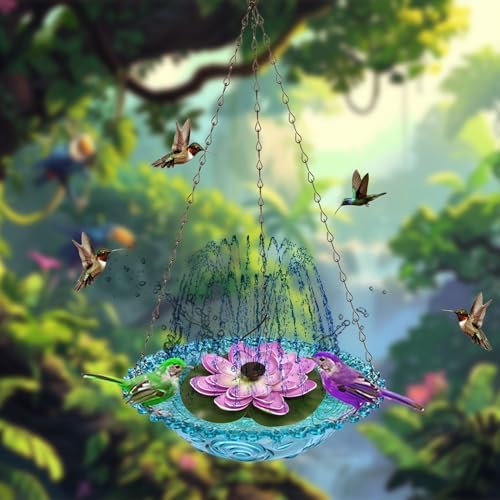 Hanging Solar Bird Bath Fountain, Hanging Bird Bath with Solar Fountain Pump, Bird Bath Fountain, Solar Powered Metal Bird Bath Bowl for Outdoor Garden Backyard Patio - Image 6