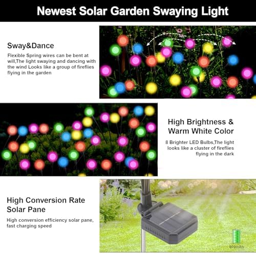 Solar Firefly Lights Outdoor Multicolor Swaying Garden Decor 6 PK - Image 4