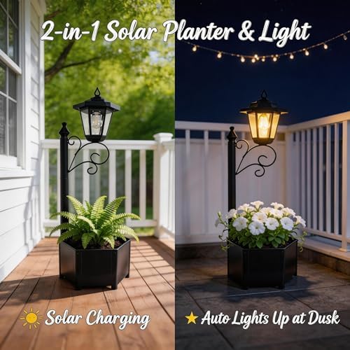 2Pack Solar Planter with Street Lamp Post 2-in-1, 75 cm, Black - Image 2
