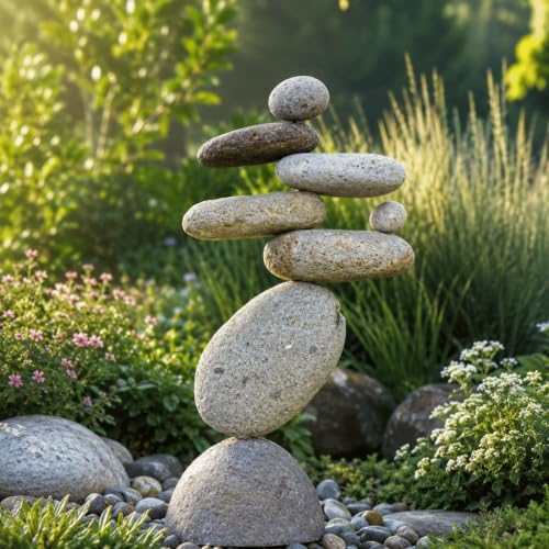 Happy Gardens Zen Stacked Rocks Sculpture | Cairn Statue Balancing Rock Stone Decor for Japanese Garden | Stacking Pebbles - Image 2