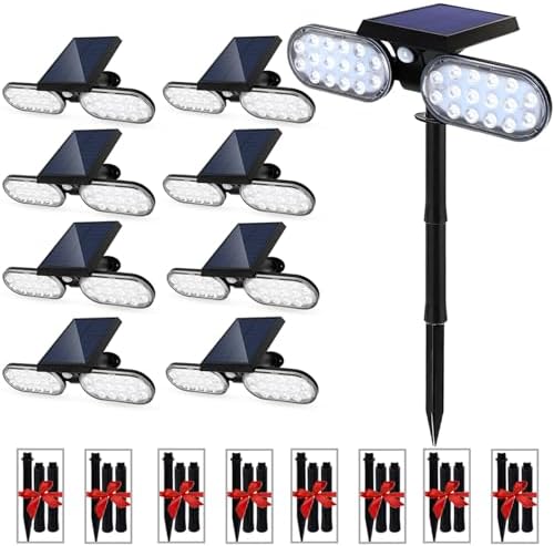 EMANER Motion Lights Solar Powered, Outdoor Flood Lights Stay On or Motion On/Off, Dusk to Dawn Security Solar Light, Covers up to 40ft Distance Landscape Spotlights for Garden Backyard Path, 8-Pack by EMANER%C2%AE