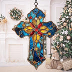 Mosaic Style Christian Cross Tiffany Effect Acrylic Suncatcher by AVAGAN
