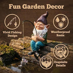 Garden Gnome Fishing Statue, 9.7" Koi Pond Decor with Glow in Dark Pebbles, Great Gift for Mom - Image 6