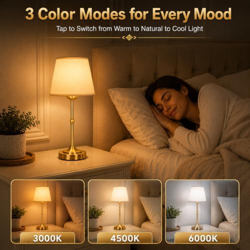 Yunaking Rechargeable Gold Table Lamp: Cordless Lamp with 3 Color Dimmable - Image 4