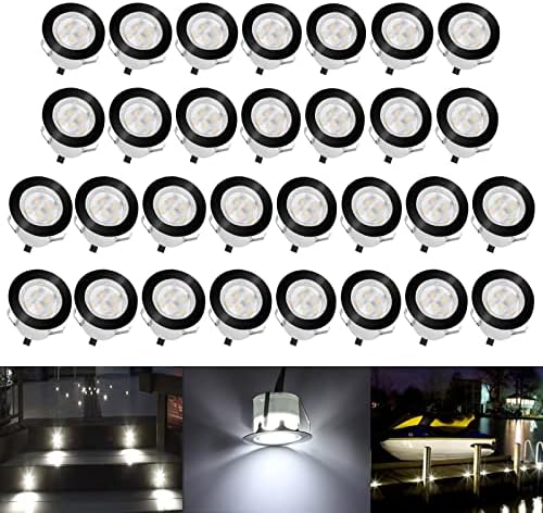 Deck Lights Outdoor Waterproof Low Voltage Lighting Kit Stainless Steel 1W Outdoor Yard Garden Decoration Lamps Landscape Pathway Patio Step Stairs Black Border(30pcs,Cool White) by QACALEDOutdoorRecessedDeckLightingKits
