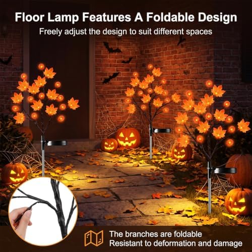 JUSTUP 2PCS Solar Halloween Flower Shaped Ground Lights, IP44 Waterproof LED Mood Lighting with Three Lighting Modes, Outdoor Garden Lawn Decor for Courtyards & Halloween Parties (Yellow Maple Leaf) - Image 5