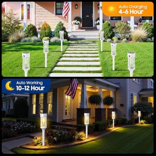 LETMY 12 Pack Solar Pathway Lights Outdoor, Bright Solar Lights Outdoor Waterproof IP65, Solar Garden Lights Outdoor for Yard Walkway Driveway Landscape Garden Decor （White） - Image 4