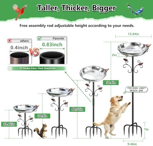 50" Tall Stainless Steel Bird Bath for Outside, Bird Water Feeder - Image 4