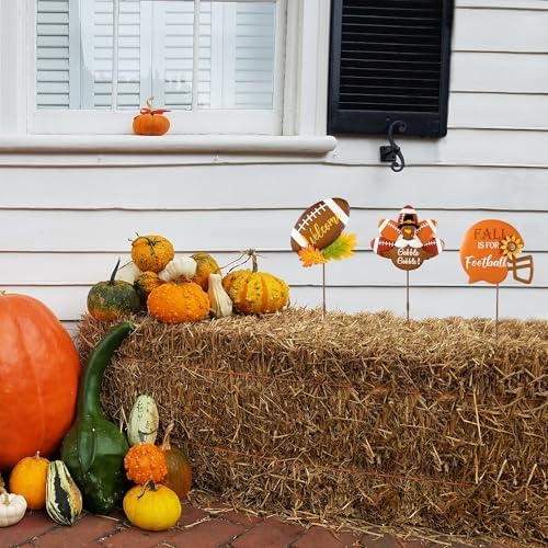 Glitzhome 24" H Set of 3 Thanksgiving Metal Football Turkey Yard Stakes, Fall Metal Football Turkey Outdoor Garden Stakes for Fall Indoor Outdoor Decorations Autumn Farmhouse Walkway Decor - Image 3