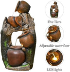 30" Outdoor Garden Water Fountain with Lights 4 Tiers Water Feature - Image 3
